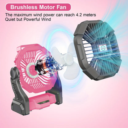 Camping Fan with LED Lantern, 3-in-1 Battery Powered Portable Fan Light for Tent Outdoor, Rechargeable Electric Fan with Timer 360° Rotation, for Camping Hiking Barbecue Travel Emergency