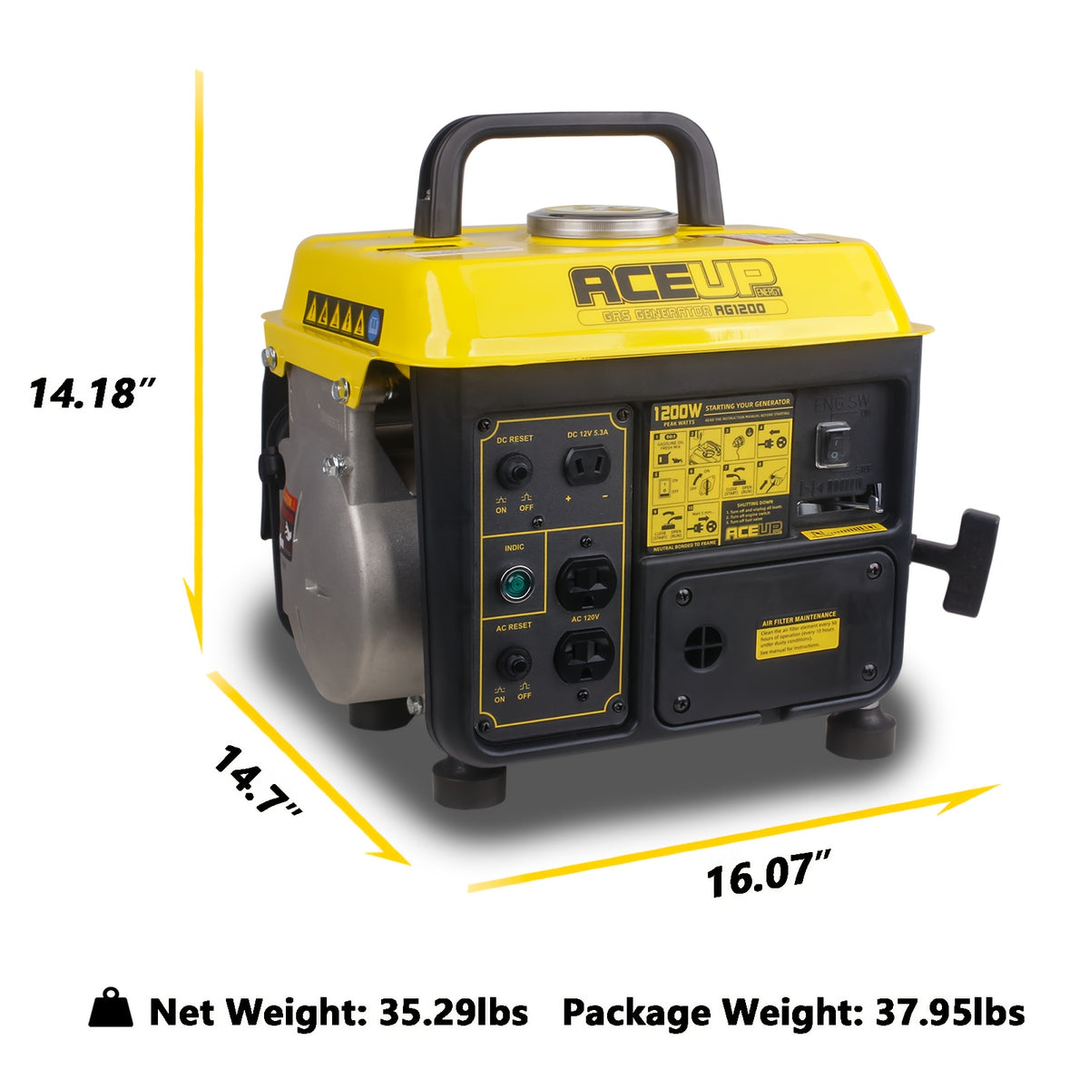 Aceup Energy 1200W Gas Powered Generator, Small Portable Low Noise for RV, Camping, 1200W Peak, 900W Rated