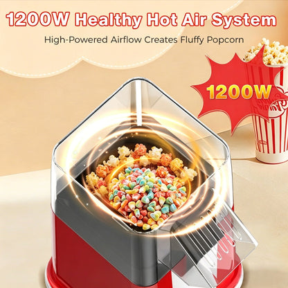 Hot Air Popcorn Popper Maker 16 Cups – Oil-Free Electric Popcorn Machine with Measuring Cup for Kernels & Butter Melting, Healthy Family Snack