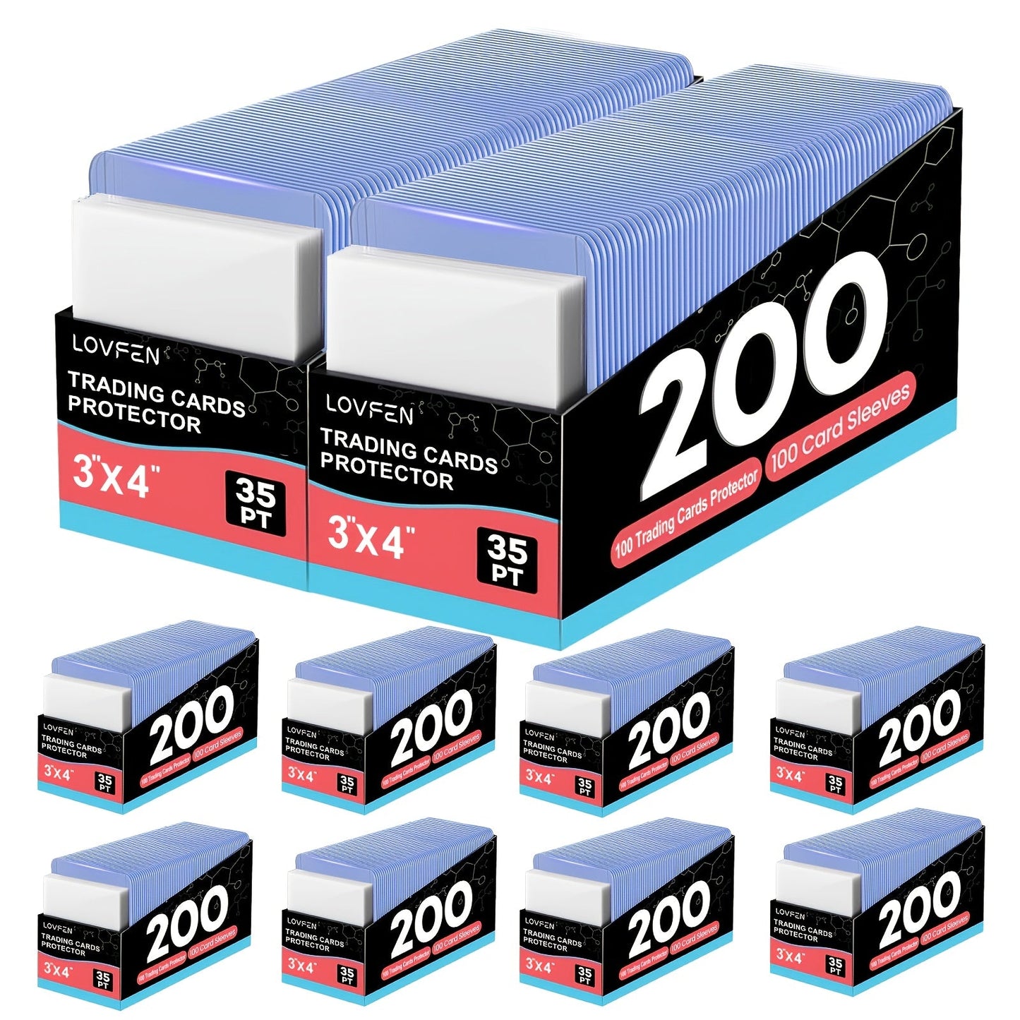 Card Toploads & Sleeves 3x4 Hard Plastic Combo - 100/200/500/2000 Count Regular Top Loading Card Holders for Baseball Football Sports Trading Cards