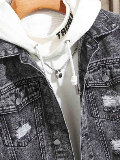 Men's Casual Street Style, with Ripped Details, Comfortable and Versatile, Suitable Casual Wear Trendy with Ripped Design, Made of Durable Snowflake Fabric