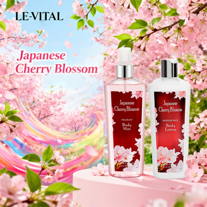 Cherry Blossom Gift Set for Women Body Lotion and Body Mist Japanese Sakura Fragrance Moisturizing Softening Skin Care Set - Perfect Valentine Birthday Mother's Day Bridal Shower Holiday Gift