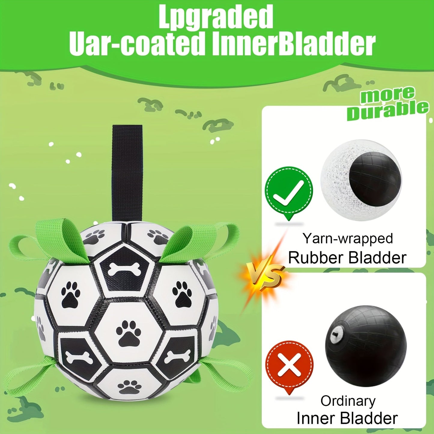 Soccer Ball Dog Toy with Straps - Interactive Tug of War Ball for Dogs, Durable Outdoor Water Toy for Small Medium Dogs, Includes Charging Cylinder, Great Dog Birthday Gift