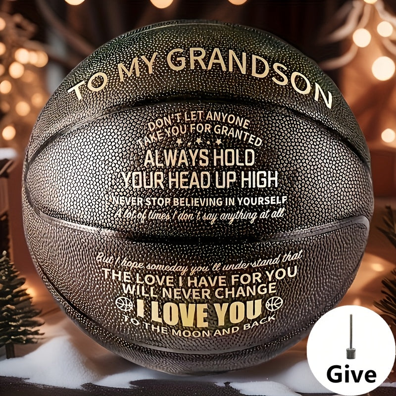 Personalized Basketball Gift for Son & Grandson Standard Size with Pump To My Son To My Grandson Heartfelt Message Sports Birthday Christmas Holiday Gift for Boys Teens