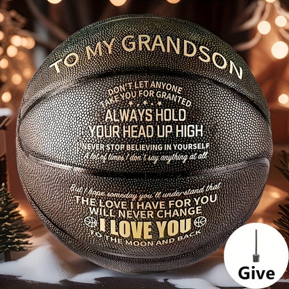 Personalized Basketball Gift for Son & Grandson Standard Size with Pump To My Son To My Grandson Heartfelt Message Sports Birthday Christmas Holiday Gift for Boys Teens