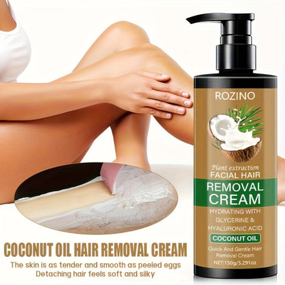 Semi Permanent Hair Removal Cream – Coconut Formula 150g, Use Once for 3-Month Effectiveness, Instant Non-Irritating Smooth & Residue-Free Depilatory for Face, Lips, Armpits, Legs & Private Areas