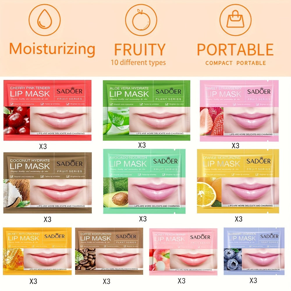 Hydrating Lip Mask Crystal Gel Pads 30 Pcs - Deep Moisture Lip Treatment Patches for Dry Chapped Lips, Exfoliating Lip Care Pads with Skin Essence for Smooth Soft Plump Lips Women