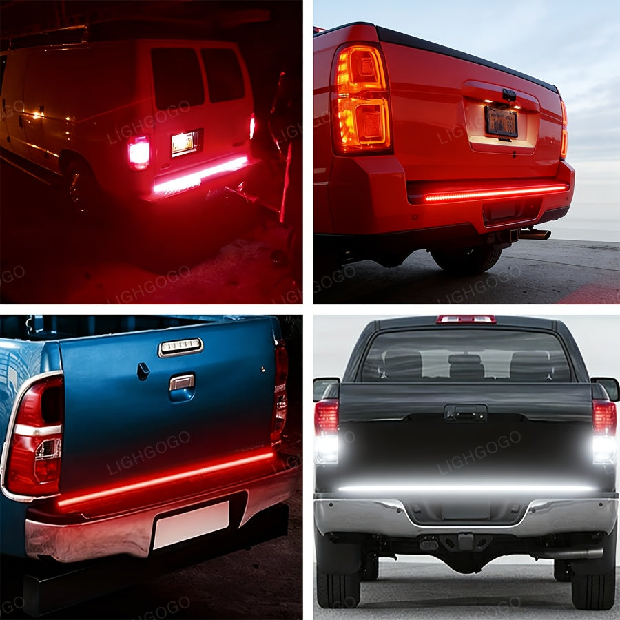 47. 24 Inch Long LED Light Strip Designed for Off-Road Vehicles, Featuring Arrow Shapes And Flowing Red And Yellow Lights. This Car Atmosphere Light Strip Serves As a Decorative Neon Addition to The Back of a Truck And Makes for a Considerate Gift