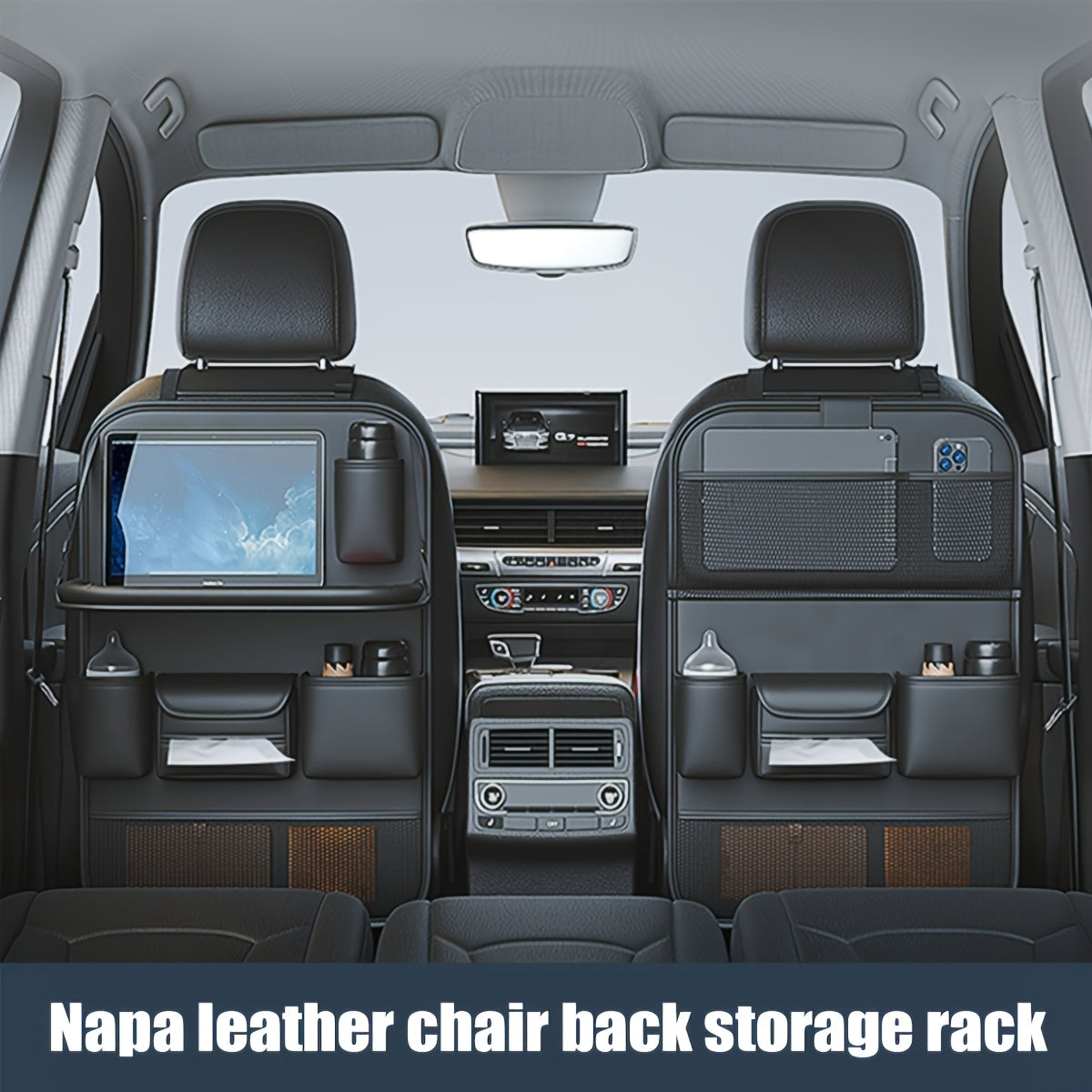 Ling Grid Backrest Storage Bag: Large Capacity, PU Leather, Car Seat Organizer