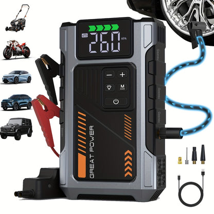 5000A Peak Jump Starter with Air Compressor 150PSI Digital Tire Inflator for 12V Gas Diesel Vehicles - Portable Car Battery Booster USB Charging LED Emergency