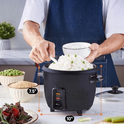 Rice Cooker Small Mini 3-Cup Uncooked 6-Cup Cooked – 1.5Qt Electric Rice Pot with Auto Keep Warm, One-Touch Operation, Oatmeal Cooker & Soup Maker for Individuals & Small Families, Black