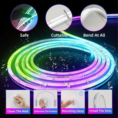 RGB LED Rope Lights with App & Remote Control, IP65 Waterproof Flexible Neon Strip, Music Sync, Multiple Modes, for Gaming Setup, Bedroom, Living Room, Indoor & Outdoor Decoration – 10m & 20m Available