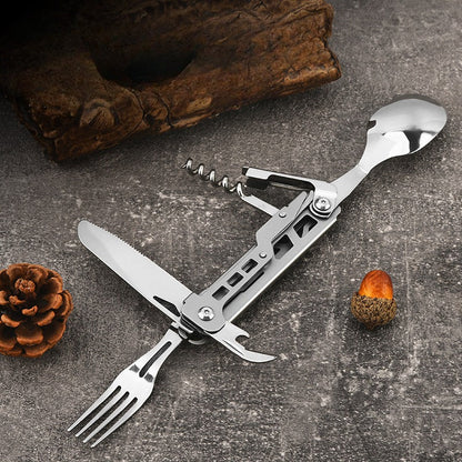 Portable Travel Cutlery Set – Removable Spoon, Fork & Knife with Bottle Opener – Compact Stainless Steel Utensils for Camping, Hiking, Picnic & Everyday Carry, Silver