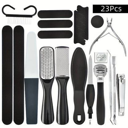 Pedicure Tool Set Stainless Steel Professional Foot Care Kit Dead Skin Callus Remover Nail Cuticle Tools for Women Men 10-Piece & 23-Piece Options Home Salon Travel