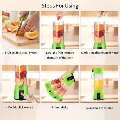 Portable Blender Cup USB Rechargeable 380ML - Mini Personal Blender with 6 Blades for Smoothies, Shakes & Juice, Compact Travel Blender for Office, Gym, Picnic & Outdoor, 5 Colors