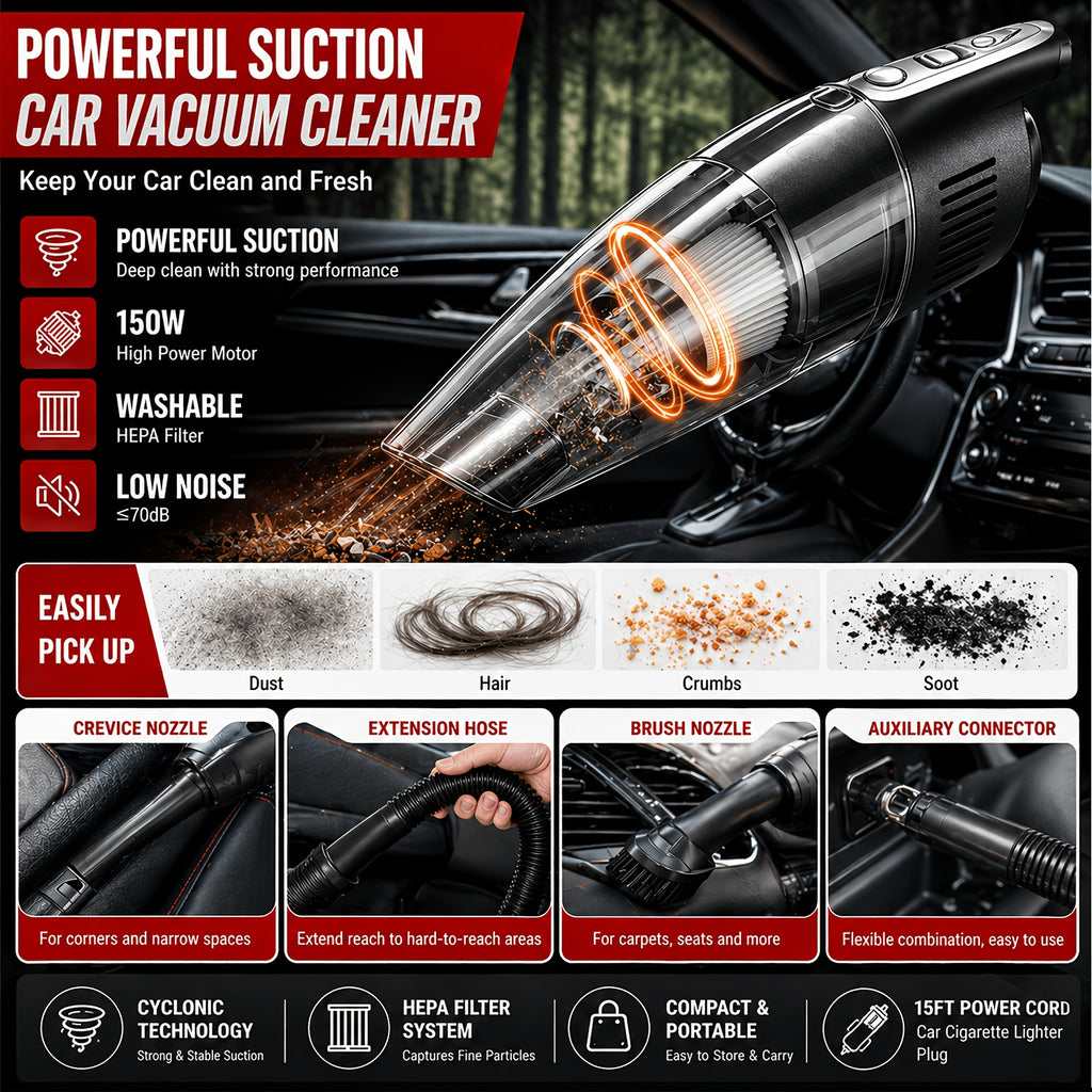 46pcs Car Cleaning And Washing Kit, Internal Detail Cleaning Kit, Equipped with High-power Handheld Vacuum Cleaner, Foldable Bucket, Windshield Tool, Snow Shovel, Tire Brush, Complete Set Of Car Care Tools, Holiday Gift for Family