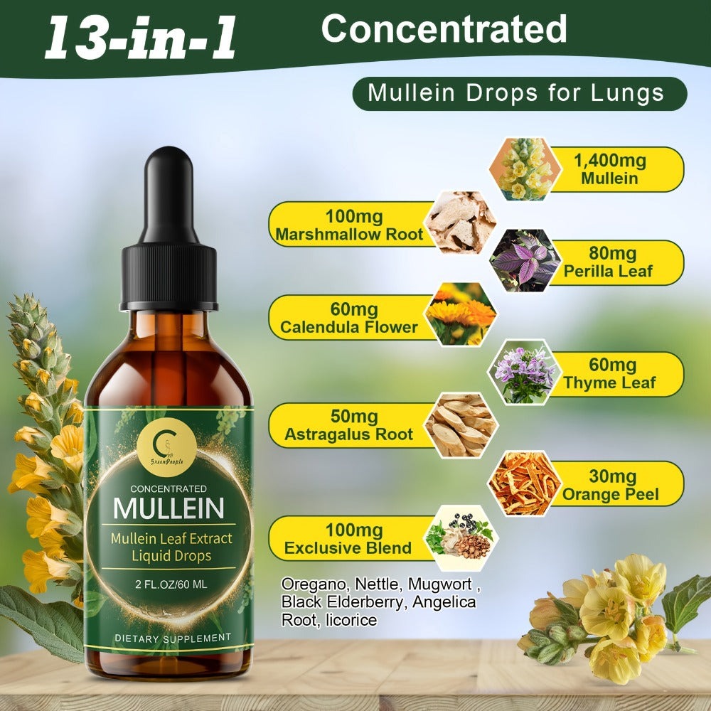 Mullein Leaf Liquid Tincture for Lung & Respiratory Health — Fast-Absorbing Herbal Drops for Breathing Support, Immune Defense & Digestive Wellness | Natural Extract | 2 fl oz