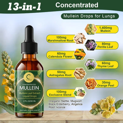 Mullein Leaf Liquid Tincture for Lung & Respiratory Health — Fast-Absorbing Herbal Drops for Breathing Support, Immune Defense & Digestive Wellness | Natural Extract | 2 fl oz