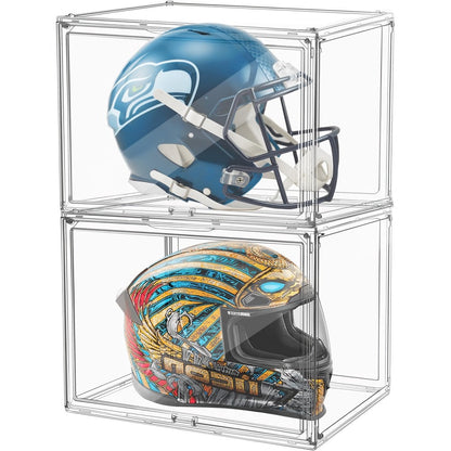 XL Clear Stackable Acrylic Storage Bins with Magnetic Lid – Dustproof Large Display Case for Figures, Collectibles, Helmets, Shoes, Bags, Books, 50L Foldable Organizer 1/2pcs