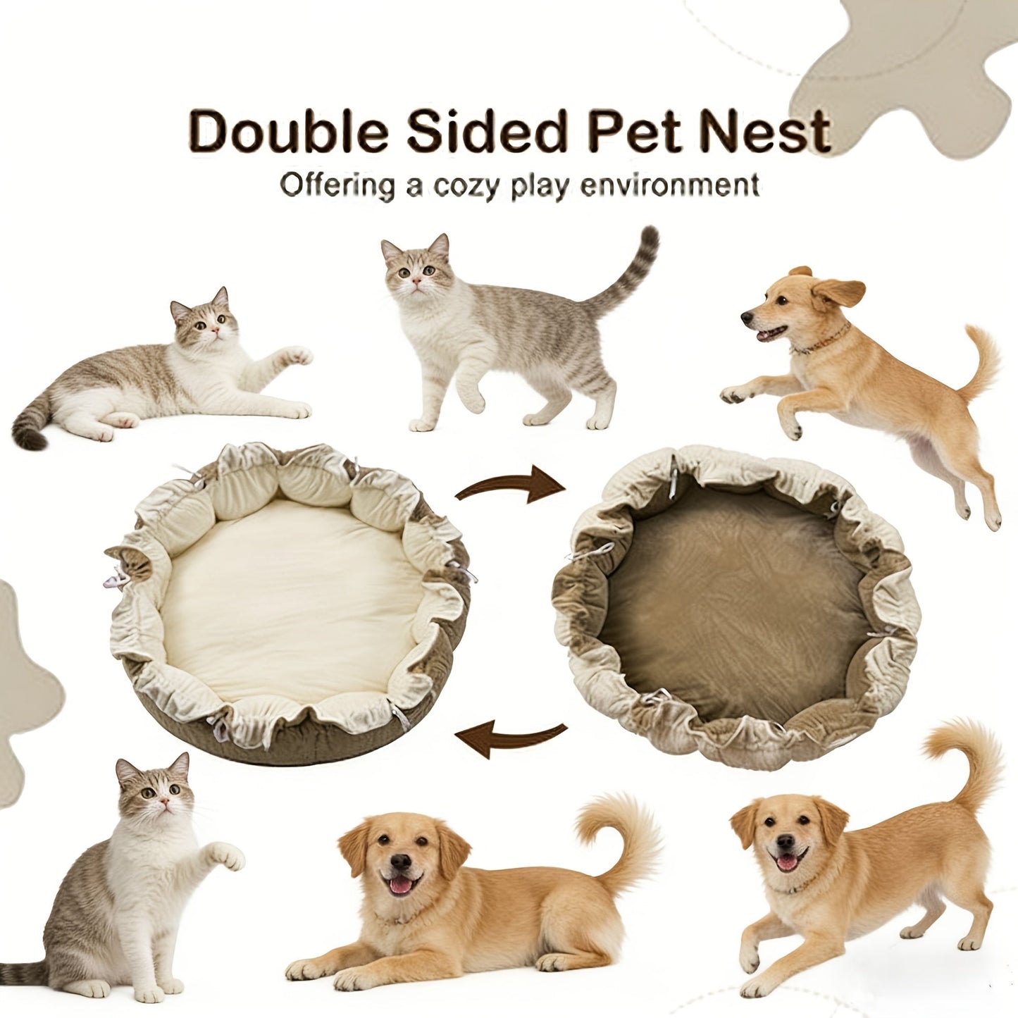 5-in-1 Pet Play Mat & Bed with 6 Toys - Thick Plush Convertible Ball Pit Tummy Time Mat Floor Cushion for Cats Dogs, Foldable Pet Activity Gym Pad, Multiple Colors Available