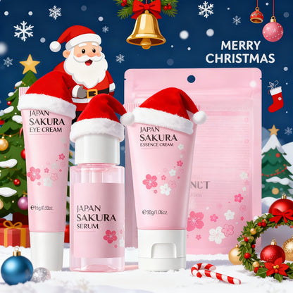 Cherry Blossom Sakura Skincare Gift Set Complete 9-Step Routine — Essence Cream Cleanser Toner Eye Cream Mud Mask Exfoliating Mask Eye Mask Lip Balm for Women Birthday Gift