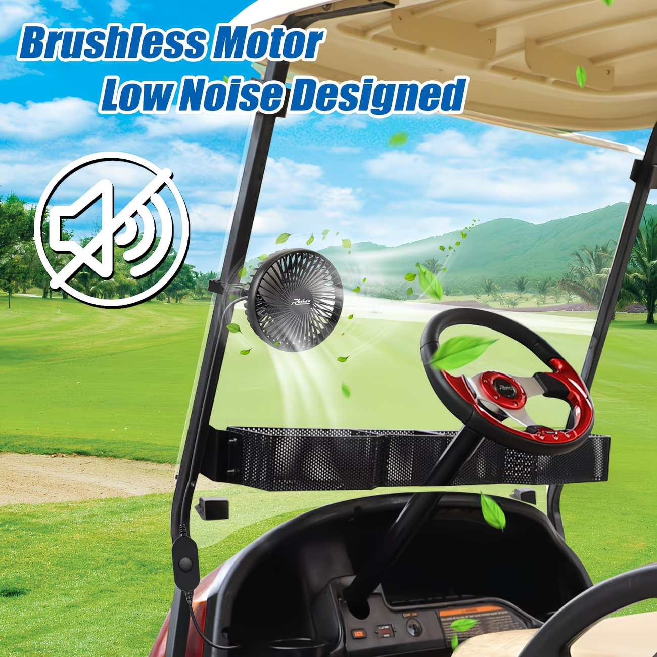 Portable Battery Golf Cart Fan with LED Lantern – 10400mAh Rechargeable, 48H Runtime, 360° Adjustable Head, 3-Speed Remote Control, USB & Type-C, Fits All Square Tube Frames, for Golf, Camping & Fishing