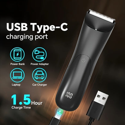 Ceramic Blade Groin Trimmer for Men USB Rechargeable Electric Body Hair Shaver Dry Wet Use 2 Protective Covers 500mAh Lithium Battery Pubic Chest Back Grooming Gift Valentine Father's Day