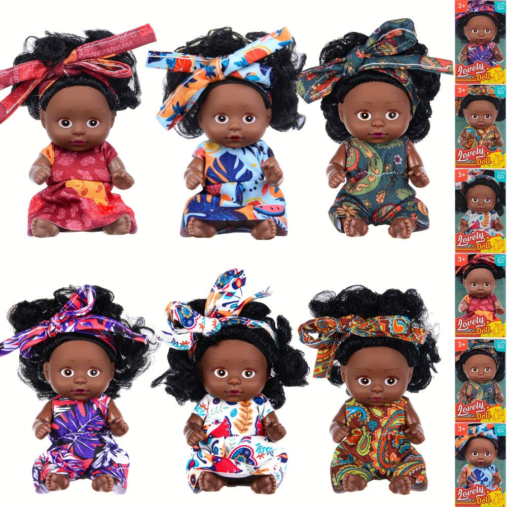Miniature Girl Doll Set 6 Pcs 4 Inch Articulated Arms & Legs – Colorful Outfits Printed Headscarf, Adorable Collectible Mini Fashion Dolls, Christmas New Year Birthday Gift for Kids Girls Ages 3+