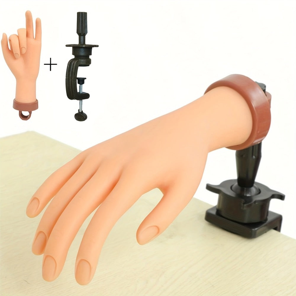 Silicone Nail Practice Hand Model with Desktop Stand - Flexible Realistic Fake Hand for Nail Art Training, Beginner Practice Glove Set for Nail Tech Students Home Salon
