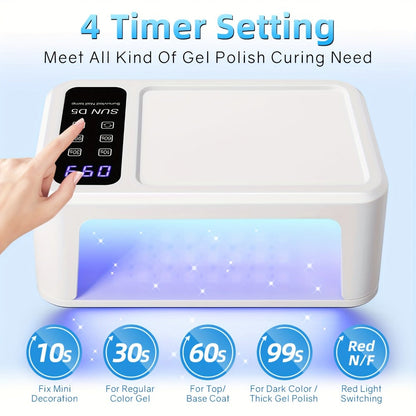 Dual Hand LED Nail Lamp – 2-in-1 Blue & Red Light Gel Curing Light with Removable Plate, 4 Timers & Auto Sensor | Professional Fast Nail Dryer for Both Hands, Home & Salon DIY Manicure
