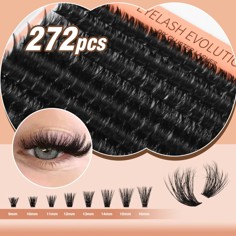 272Pcs D Curl Lash Clusters — 100D Thick Individual Eyelash Extensions 8-16mm, Soft Reusable DIY Cluster Lashes with Plant-Based Squalane, Voluminous Full-Body Lash Extension Kit for Beginners & Home Use