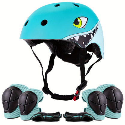 3D Shark Kids Bike Helmet with Knee and Elbow Pads Set – Ultra-Light 230g Adjustable Safety Helmet Ages 5+, 11 Ventilation Holes, Multi-Sport Protective Gear for Boys and Girls | Bike Scooter Roller Skate