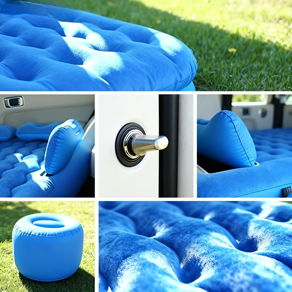 Outdoor SUV Air Mattress, Portable Inflatable Car Bed For Camping & Travel, Universal Flocked Blow Up Bed For SUV Trunk, With Storage Bag & Repair Kit.