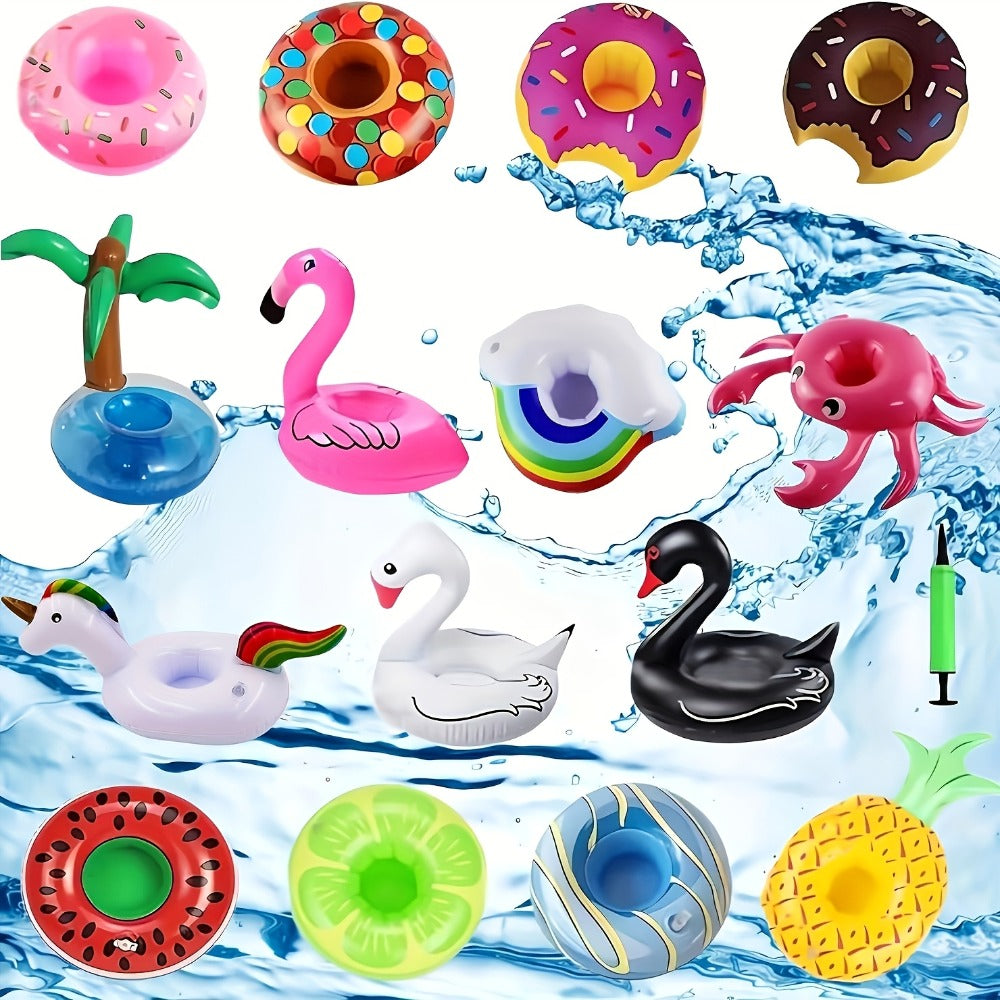 Floating Pool Drink Holders 15 Pack – Flamingo Inflatable Cup Coasters for Beer Cans, Water Bottles & Beverages | Pool Party Accessories for Swimming Pool Hot Tub Lake Beach, Color Mixture