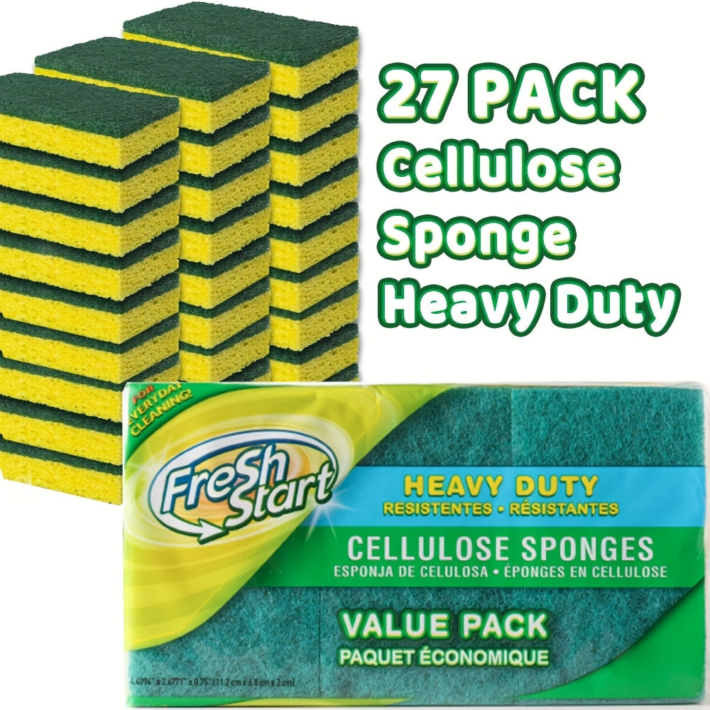 Non-Scratch Cellulose Sponge Dual-Sided with Tough Scouring Pad – Dishwashing Sponges for Kitchen, Dishes & Bathroom, Absorbent & Durable, Green or Blue, 9/12/18/27 Pack Value Sets