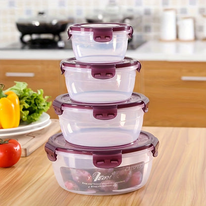 Refrigerator Storage Containers Large Capacity 3/4pcs Airtight - Keeps Fruit Vegetable Meat Egg Dumpling Fresh, Stackable Space-Saving Plastic Food Storage Boxes for Kitchen Fridge, Purple Green Blue Beige