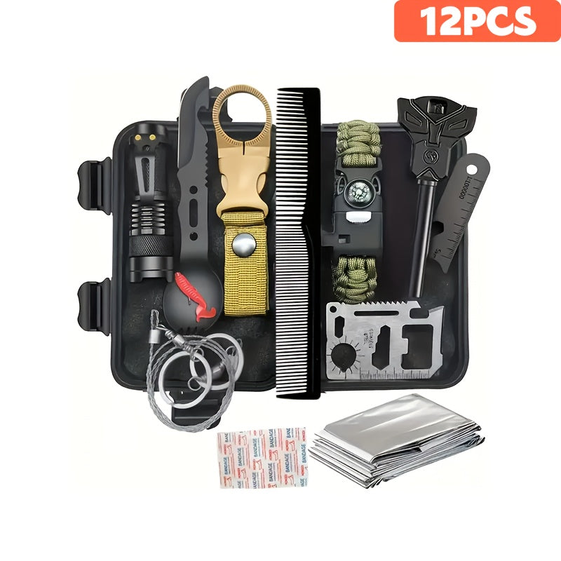 Survival Gear Kit Emergency Tool Set – Outdoor Multifunctional Camping Axe, Survival Shovel & Flint Fire Starter, 12pcs Basic or 158pcs Full Kit for Hiking, Hunting, Earthquake & Outdoor Adventures