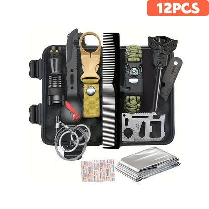 Survival Gear Kit Emergency Tool Set – Outdoor Multifunctional Camping Axe, Survival Shovel & Flint Fire Starter, 12pcs Basic or 158pcs Full Kit for Hiking, Hunting, Earthquake & Outdoor Adventures