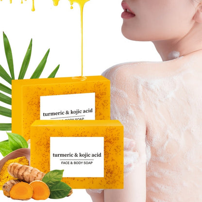 Kojic Acid Turmeric Soap Bar Set 12 Pack 100g with 4 Bubble Nets - Ginger Lemon Handmade Moisturizing Brightening Body Soap for Dark Spots Even Skin Tone Gentle Unisex Travel Gift