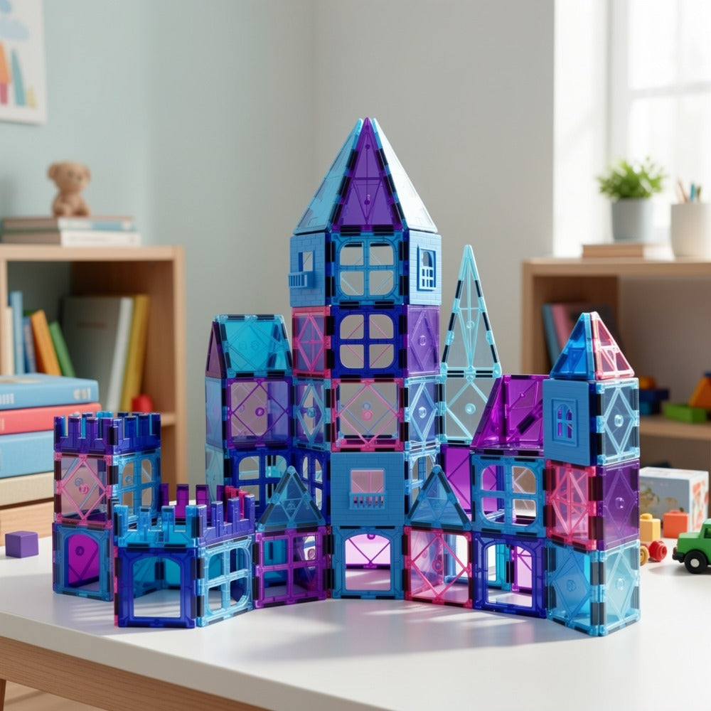 Magnetic Tiles Building Set 32 Pcs – 3D Magnetic Building Blocks STEM Toy for Kids Ages 3-8 Boys Girls Princess Castle Construction Educational Birthday Christmas Gift