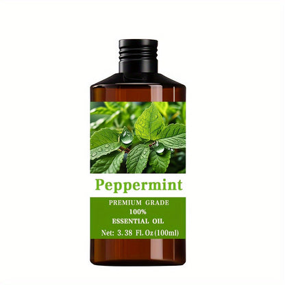 Peppermint Essential Oil 100% Pure Natural 100ml 3.38oz — Undiluted Cooling Oil for Hair Growth Scalp Stimulation Skin Nail Care Massage Aromatherapy Diffuser Meditation Muscle Relief Women Men