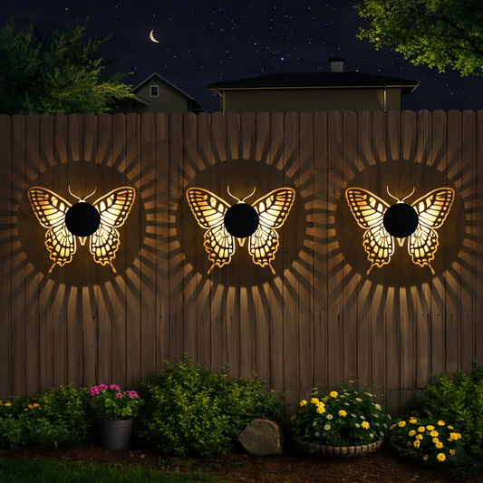 Solar Fence Lights Mandala Metal Lantern Outdoor Butterfly Garden Decor IP65 Waterproof Solar Powered Deck Step Wall Light for Patio Backyard Yard Xmas