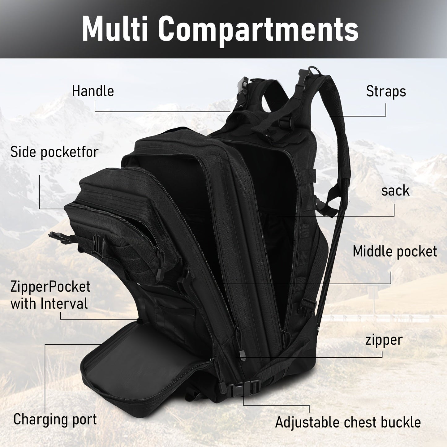 Tactical Military Backpack 50L – Large Capacity Molle Rucksack for Camping, Hiking, Hunting, Fishing & Travel, Unisex with Multiple Color Options