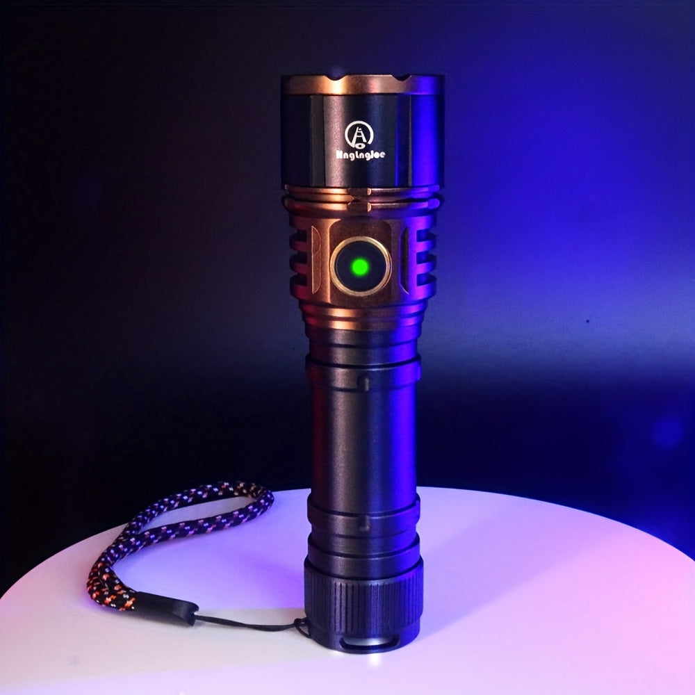High Lumen Flashlight 4500LM, Aluminum Alloy LED Torch with Fresnel Lens Adjustable Beam, USB-C Rechargeable 21700 3000mAh Battery, Long Runtime, for Camping Fishing Night Riding Outdoor Survival