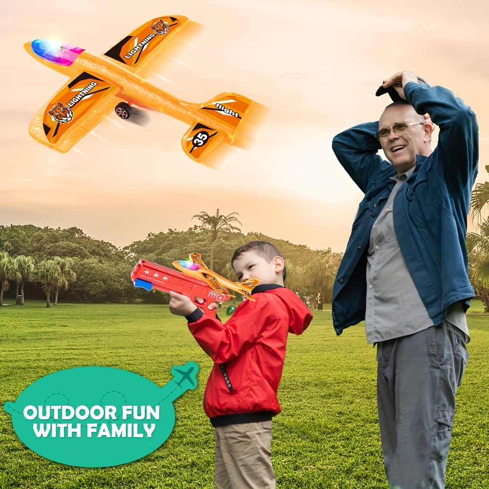 Airplane Launcher Toy Set with 3 Planes & Stickers for Kids Ages 3-12 – 2 Flight Modes Outdoor Flying Game Easy Assembly Birthday Christmas Gift Boys Girls