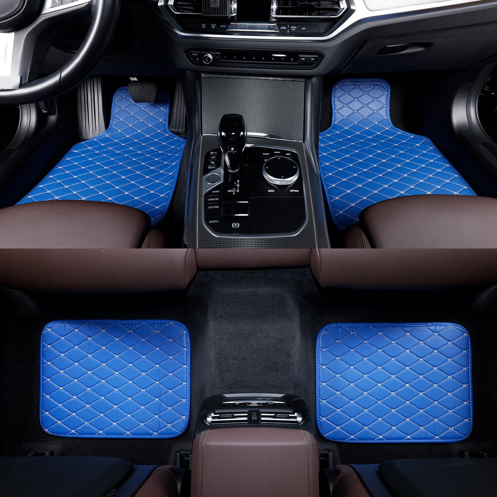Universal PU Leather Car Floor Mats 4Pcs Set, Non-Slip Backing Waterproof Auto Floor Liners For Cars, SUV, Sedan, Truck, Van, Black