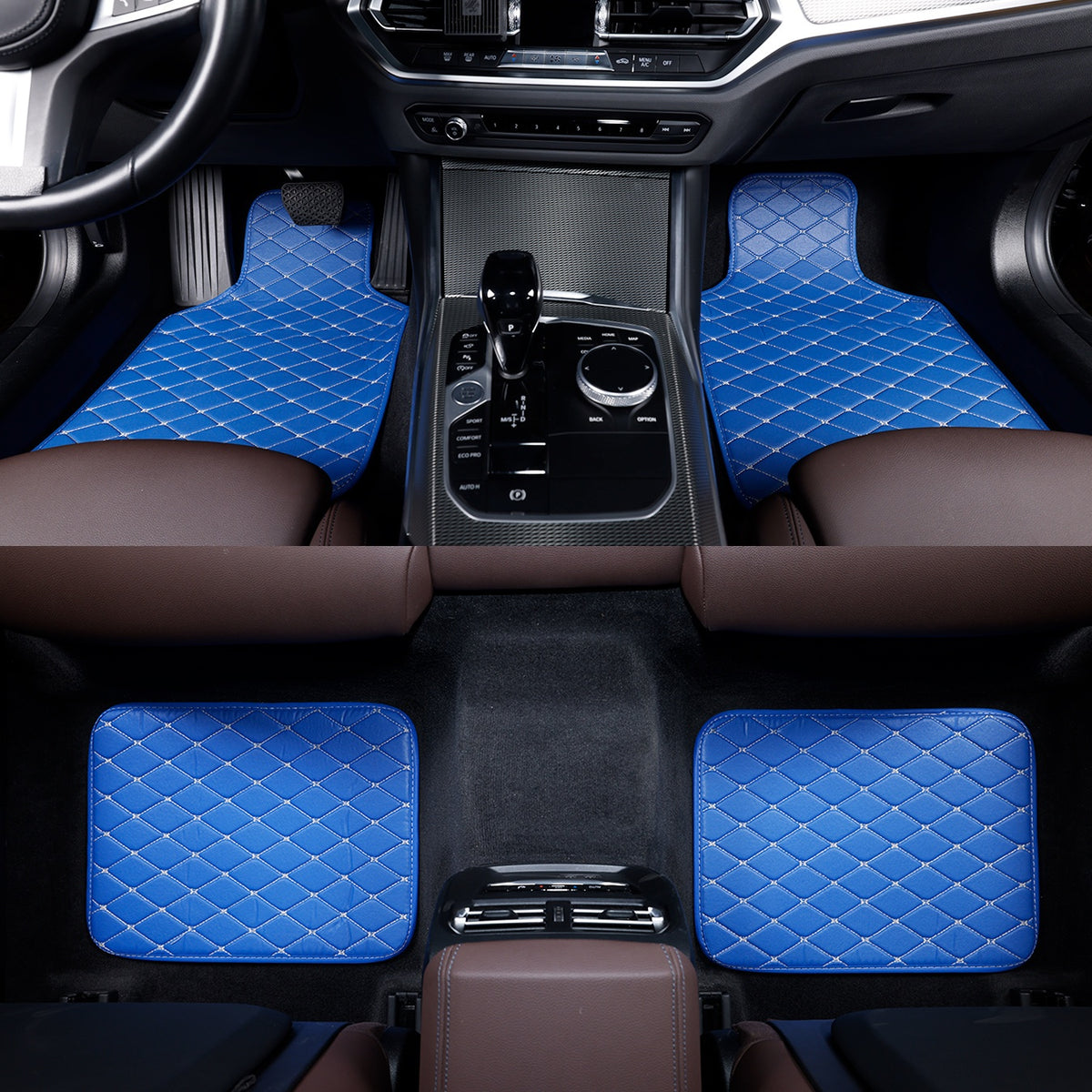 Universal PU Leather Car Floor Mats 4Pcs Set, Non-Slip Backing Waterproof Auto Floor Liners For Cars, SUV, Sedan, Truck, Van, Black