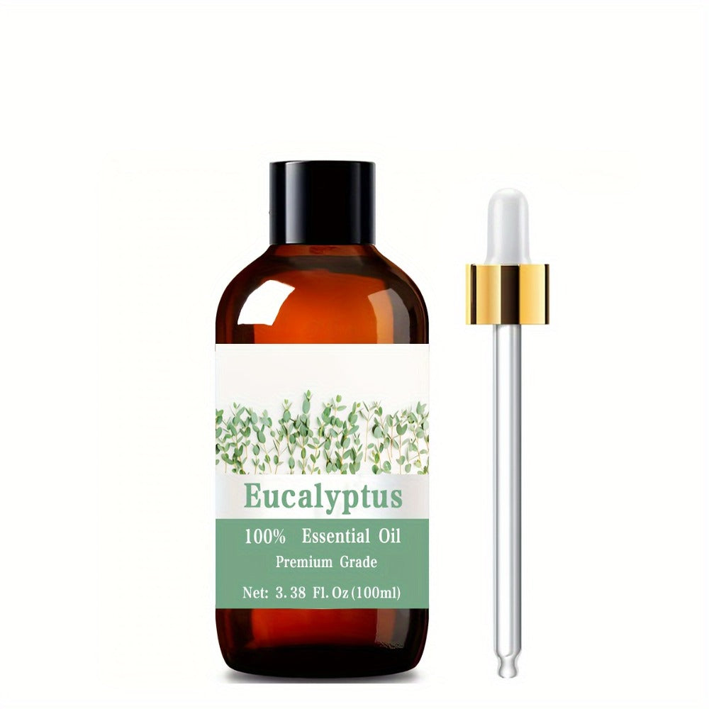 Eucalyptus Essential Oil 100ml 3.38oz — 100% Pure Therapeutic Grade Aromatherapy Oil for Hair Growth Scalp Care Skin Moisturizing Nail Strengthening Massage & Relaxation