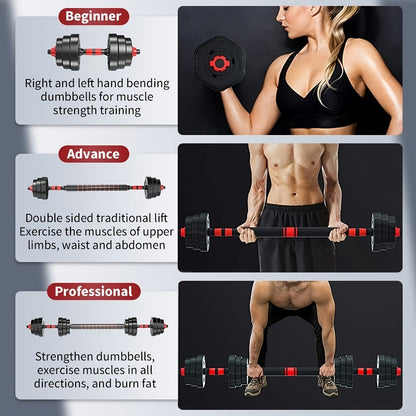 Adjustable Dumbbell Set 44lb | Men Women Free Weight Barbell with Thick Connecting Bumper Plates | Home Gym Strength Training Equipment Combo for Fitness Workout Black