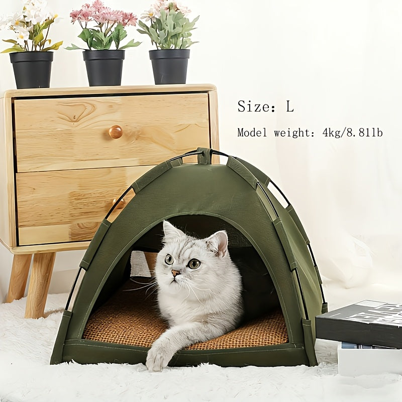 Portable Pet Tent Sleeping Nest for Cats & Dogs - Soft Cozy Foldable Pet House for Indoor Outdoor Camping Travel, Easy Assembly Solid Color Design, Ideal Pet Gift for Cats Dogs, Fern Green